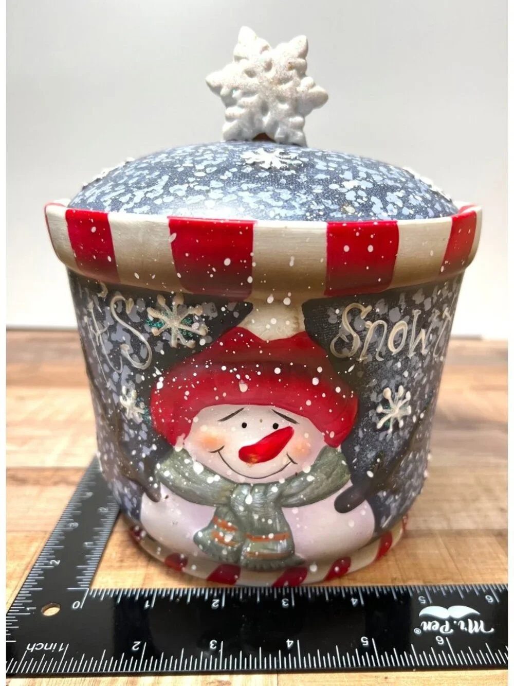 Whimsical Winter Snowman Ceramic Storage Canister With Decorative Lid